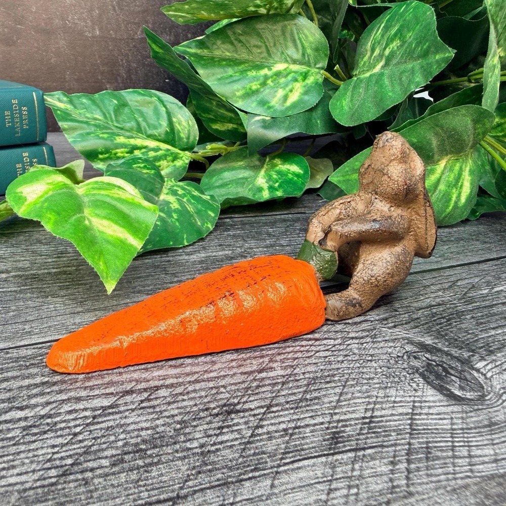Cast Iron Rabbit and Carrot Doorstop Vintage Style Farmhouse Spring Decor